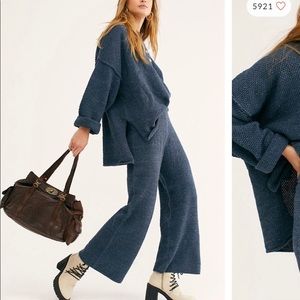 Free people top pant set in navy hailee set